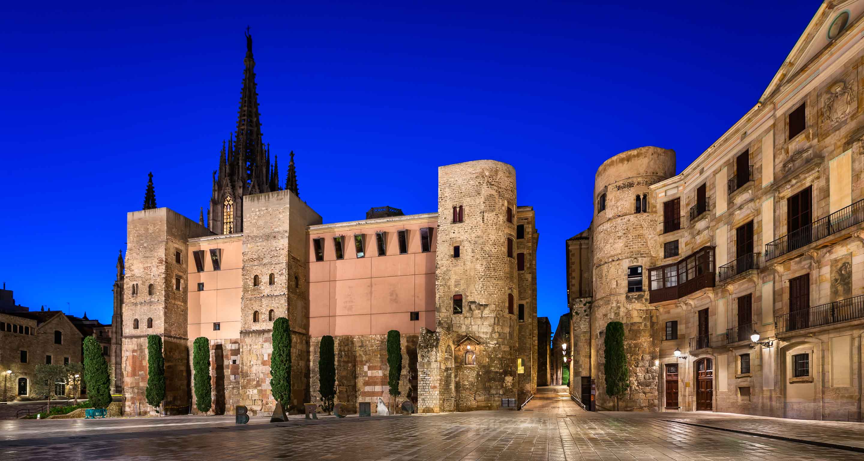 Placa Nova in Barcelona by evening.